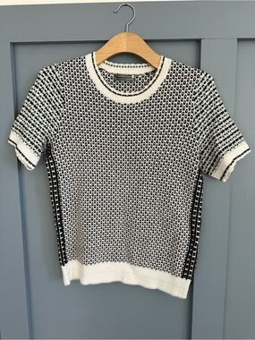 Anthropologie Black and White Textured Knit Short-Sleeve Sweater